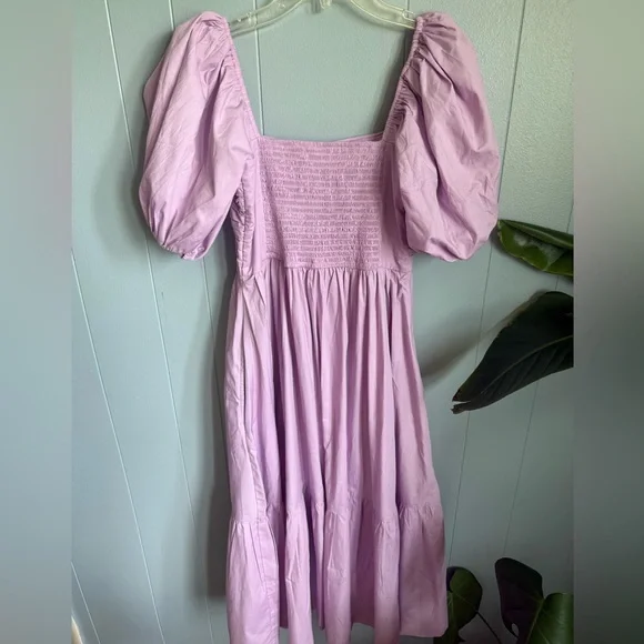 ABERCROMBIE PURPLE QUARTER PUFF SLEEVE SQUARE NECK POPLIN MIDI DRESS XS/PETITE - Picture 5 of 5